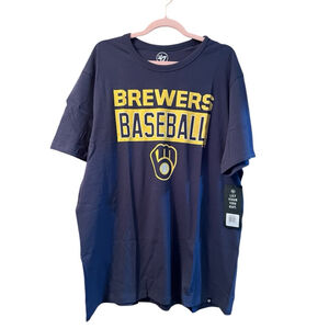 Men's XXL 47 Brand Milwaukee Brewers T-Shirt Dark Blue NWT 2X MLB